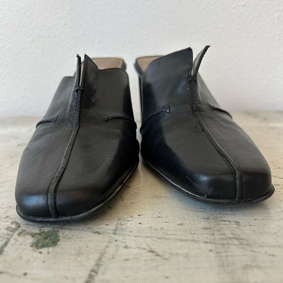 Vintage Nicole Black Leather Mules square toe block heel 90s Y2K minimalist 8 - Picture 4 of 13